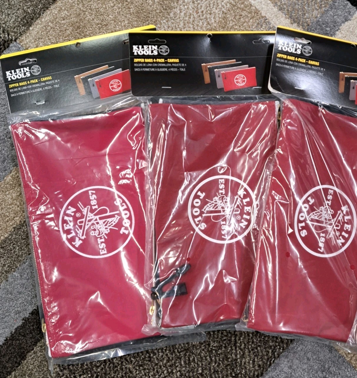 (3x) Klein Tools 4-Pack Tool Zipper Pouches – Brown/Black/Gray/Red (5141)