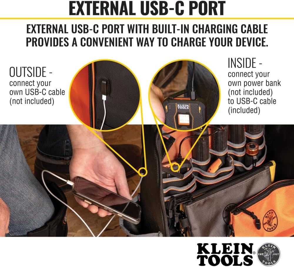 Klein Tools 62482 Tool Backpack, Tool-Station Pro Black/Gray/Orange