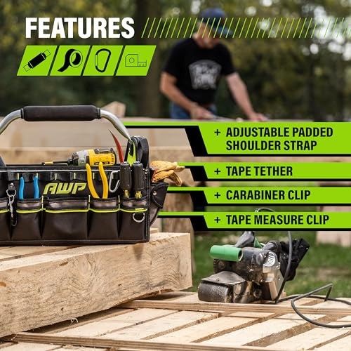 AWP Tool Tote Bag, 18″ Durable Water-Resistant 18 Inch, Black/Green