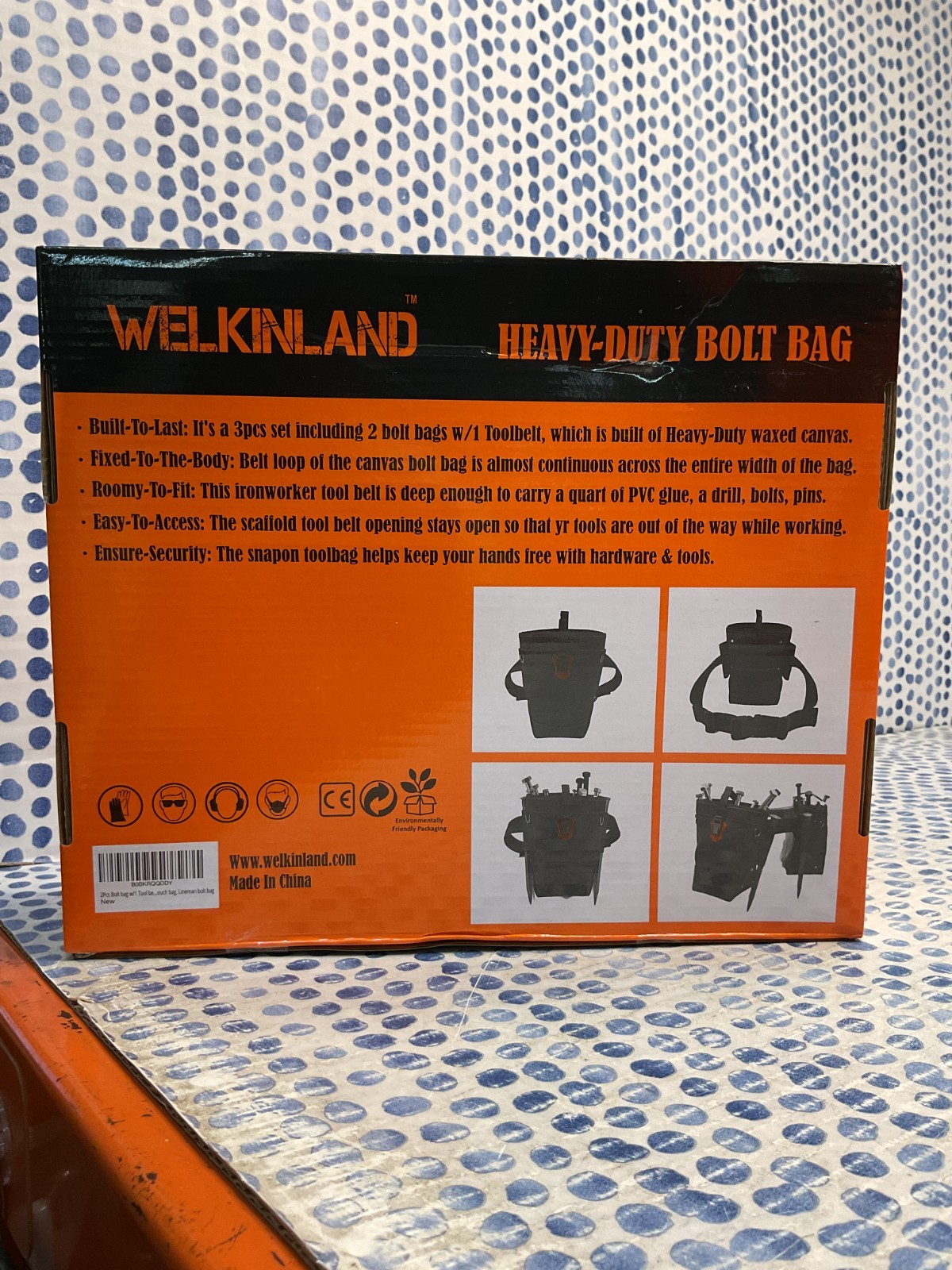 Welkinland 2Pcs Bolt Bag W/ 1 Tool Belt, Heavy-Duty Canvas Scaffold Belt *NEW*