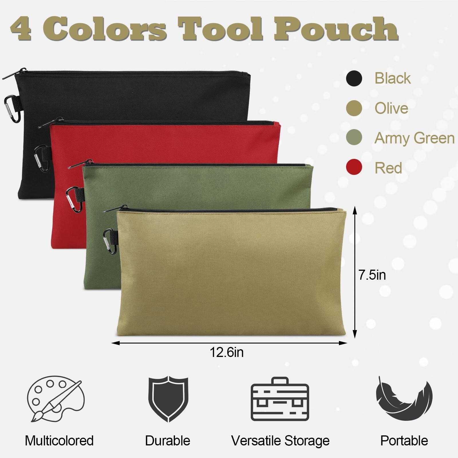 4 Pack Tool Bag, Premium Tool Pouch Zipper Bag, 12″ Tool Pouch with Zipper, M…