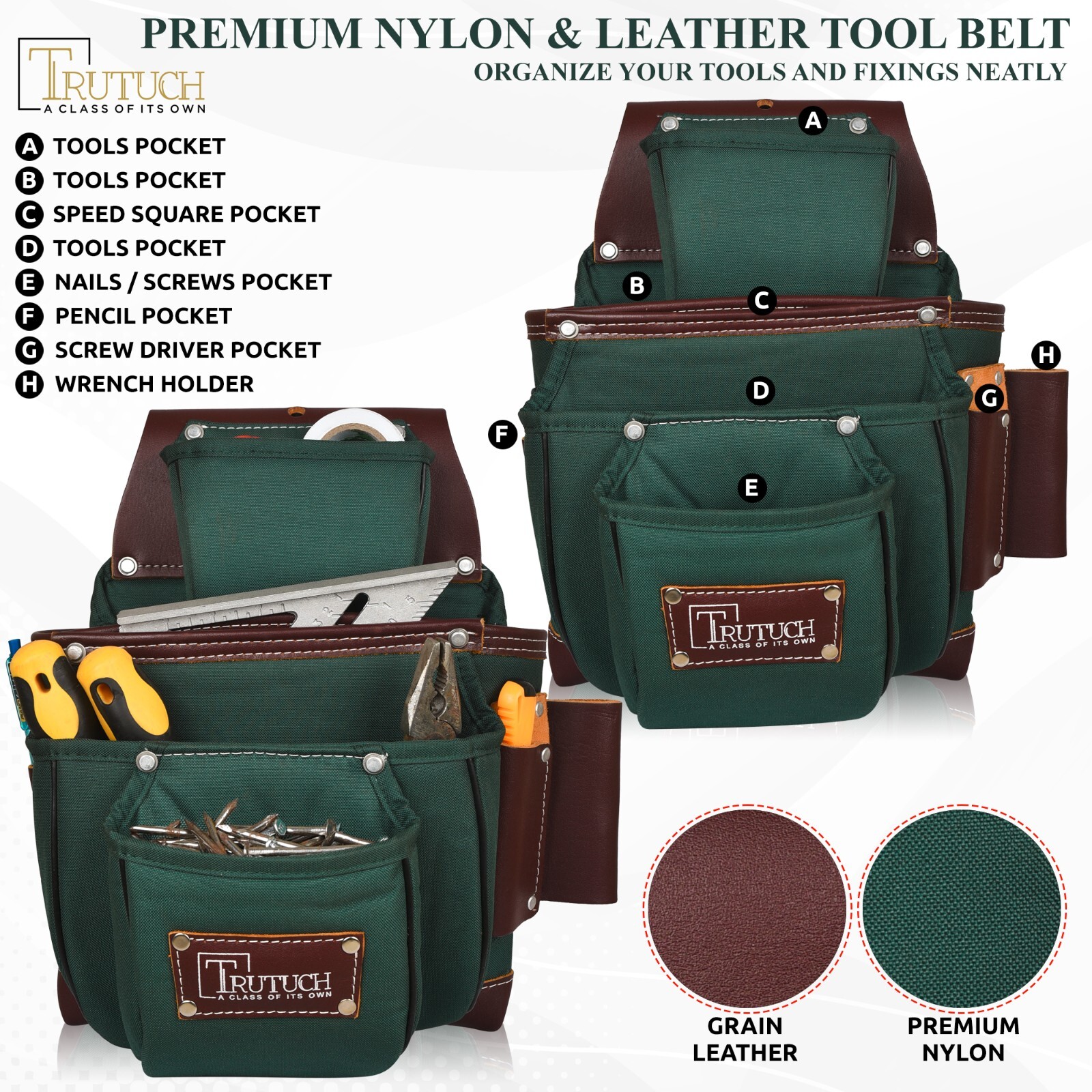TRUTUCH Nylon and Leather Tool Belt with Leather Work Suspender | Construction