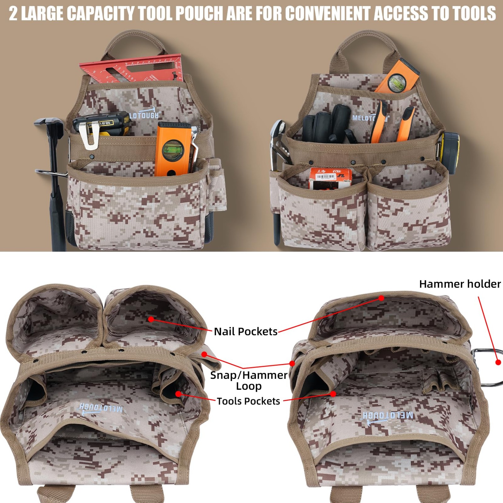 Tool Belt Camo With Suspenders Heavy Duty Carpenter TC02-Khaki Electric Pouch