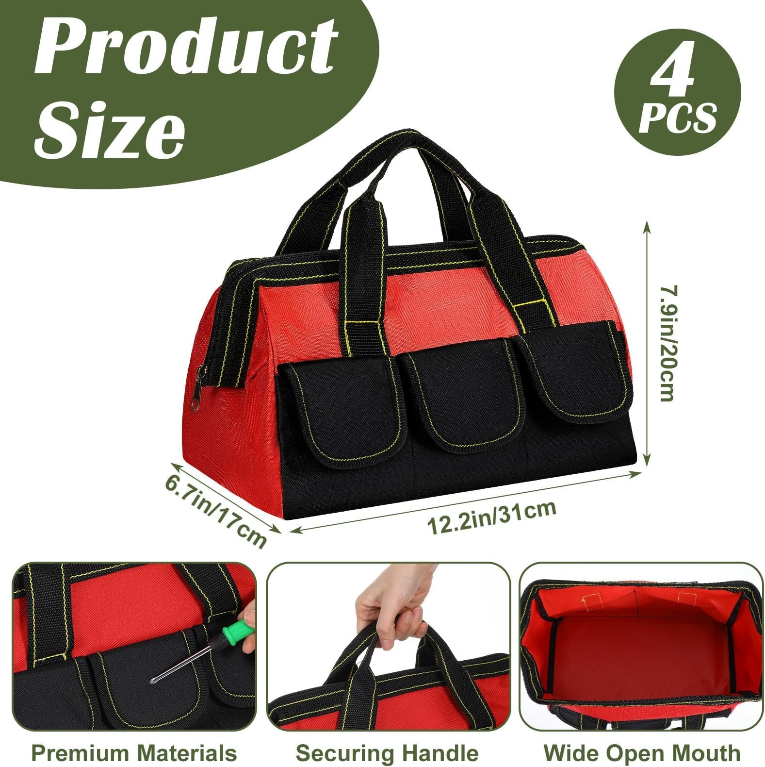 4 Pcs Tool Bag for Men Women Heavy Duty Tool Tote with Waterproof Hard Bottom…