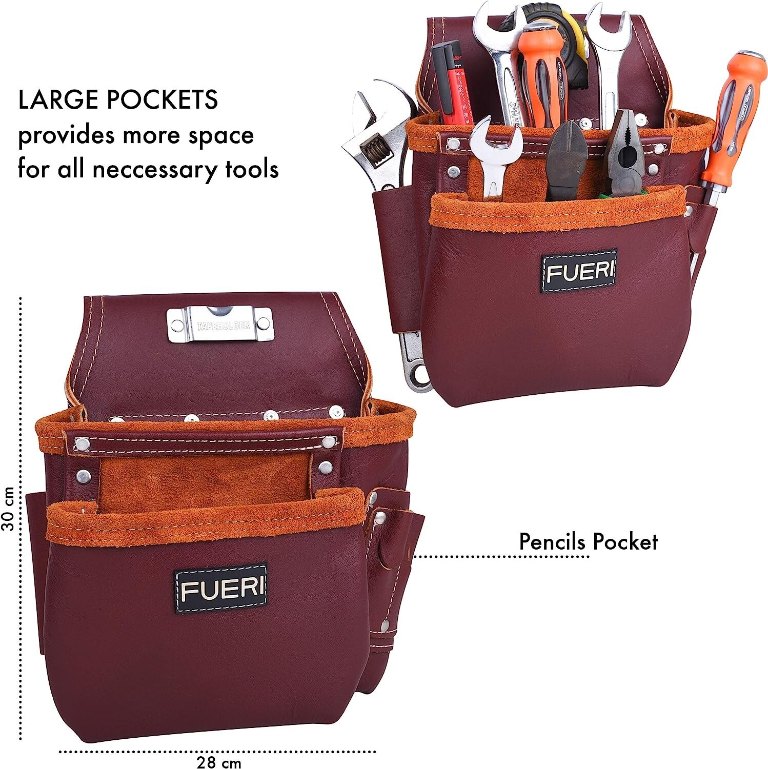 Electrician Tool Pouch Framers Leather Tool belt for Carpenter 17 pockets bag
