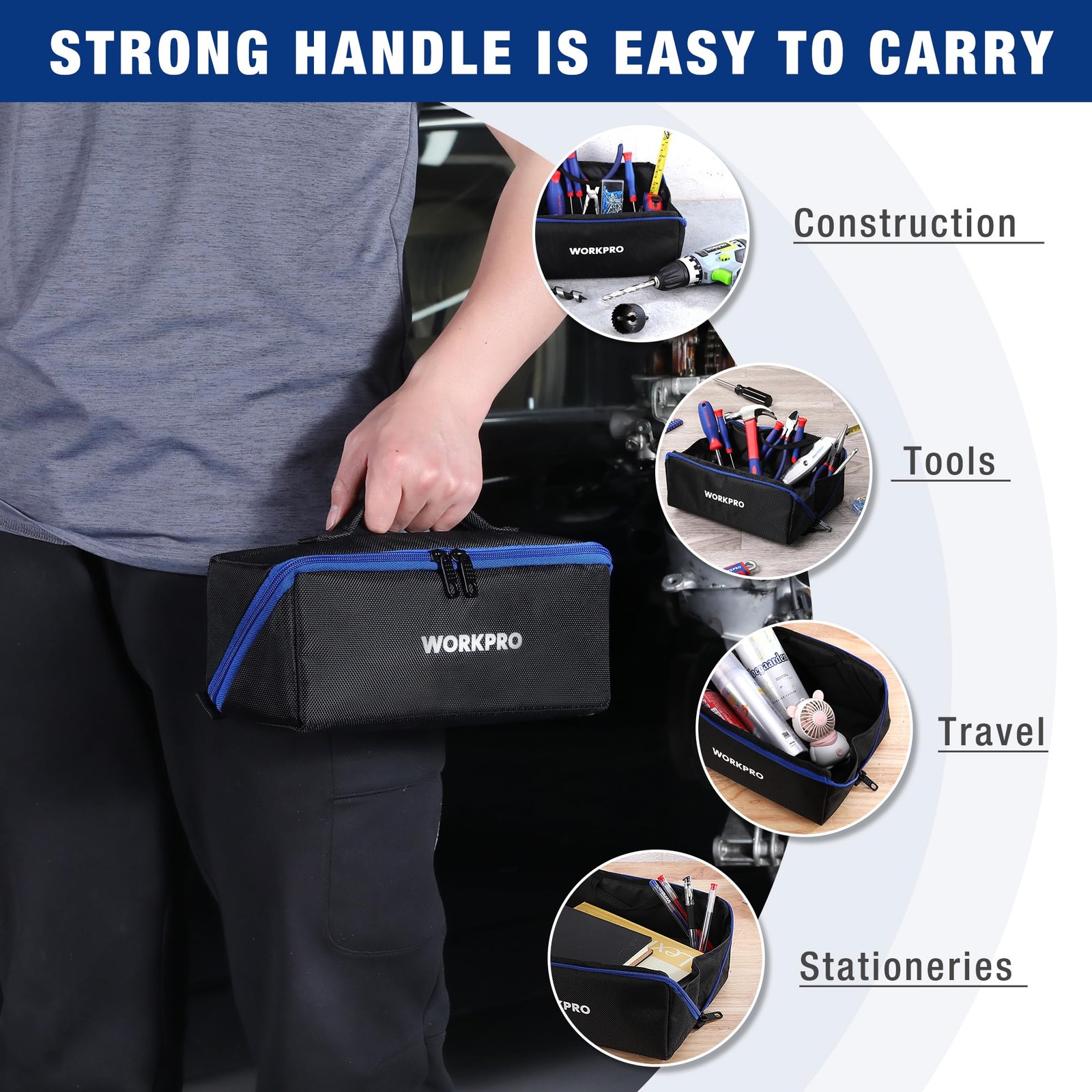 WORKPRO Tool Bag Zipper, 10″ Utility Wide Mouth Heavy Duty Tool Storage Bag