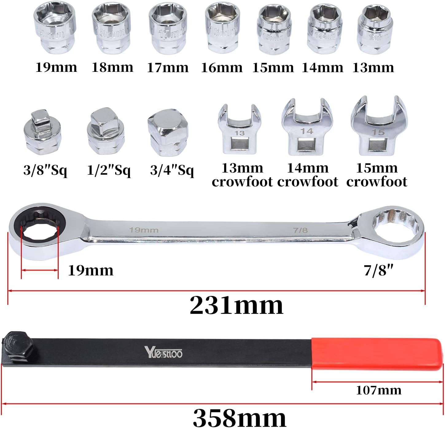 15pcs Serpentine Belt Tool Kit Ratcheting Wrench Sockets Tensioner Car Repair