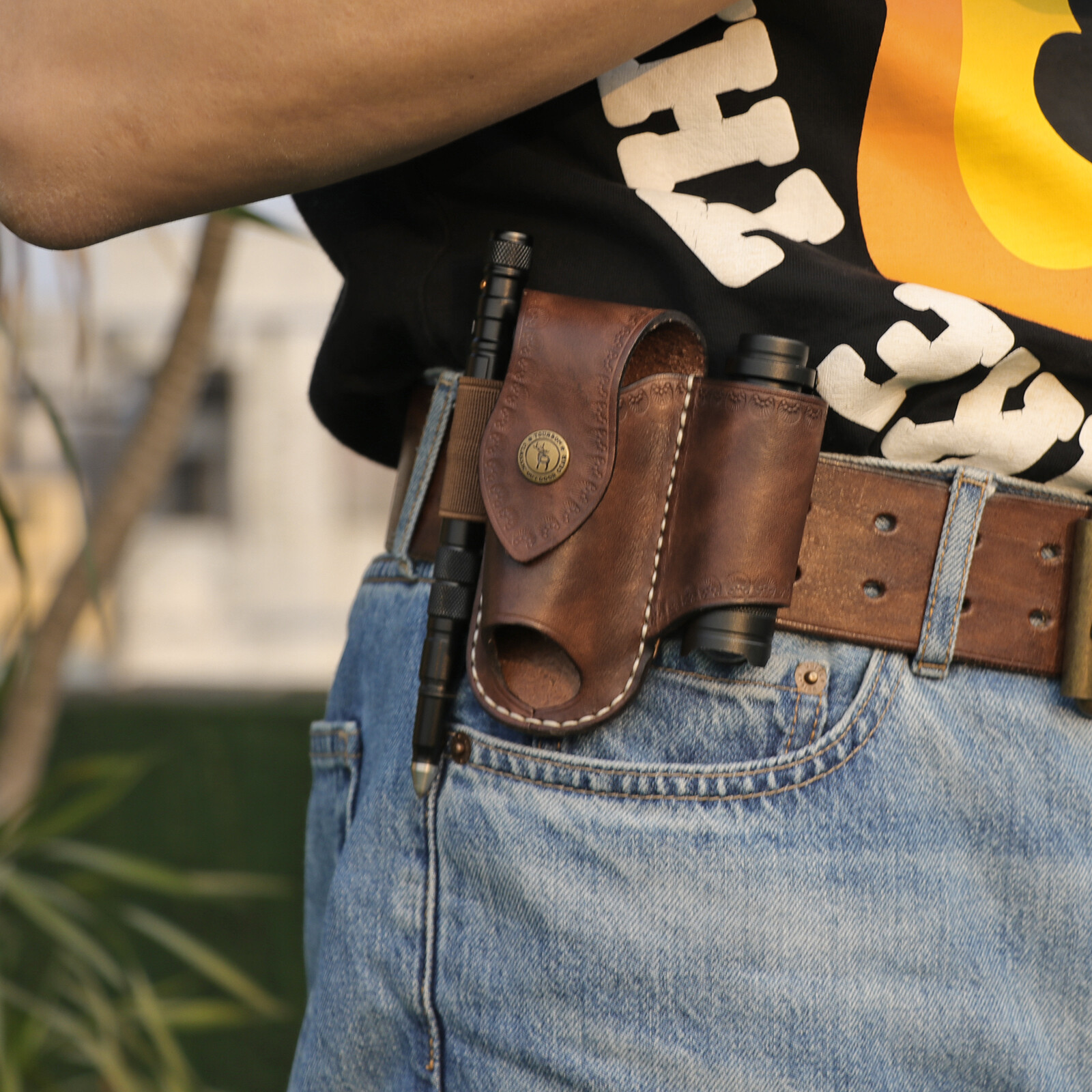 TOURBON Leather Folding Knife Sheath Belt Holster Pouch Multitools EDC Hold Case