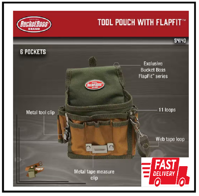 6.5 In. 9-pocket Tool Pouch With Flap Fit | Bucket Boss Brown Pockets Original