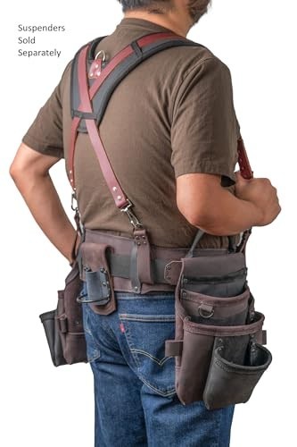 Heavy Duty Top Grain Leather Tool Belt 18 Pockets Hammer Holder Tape Clip