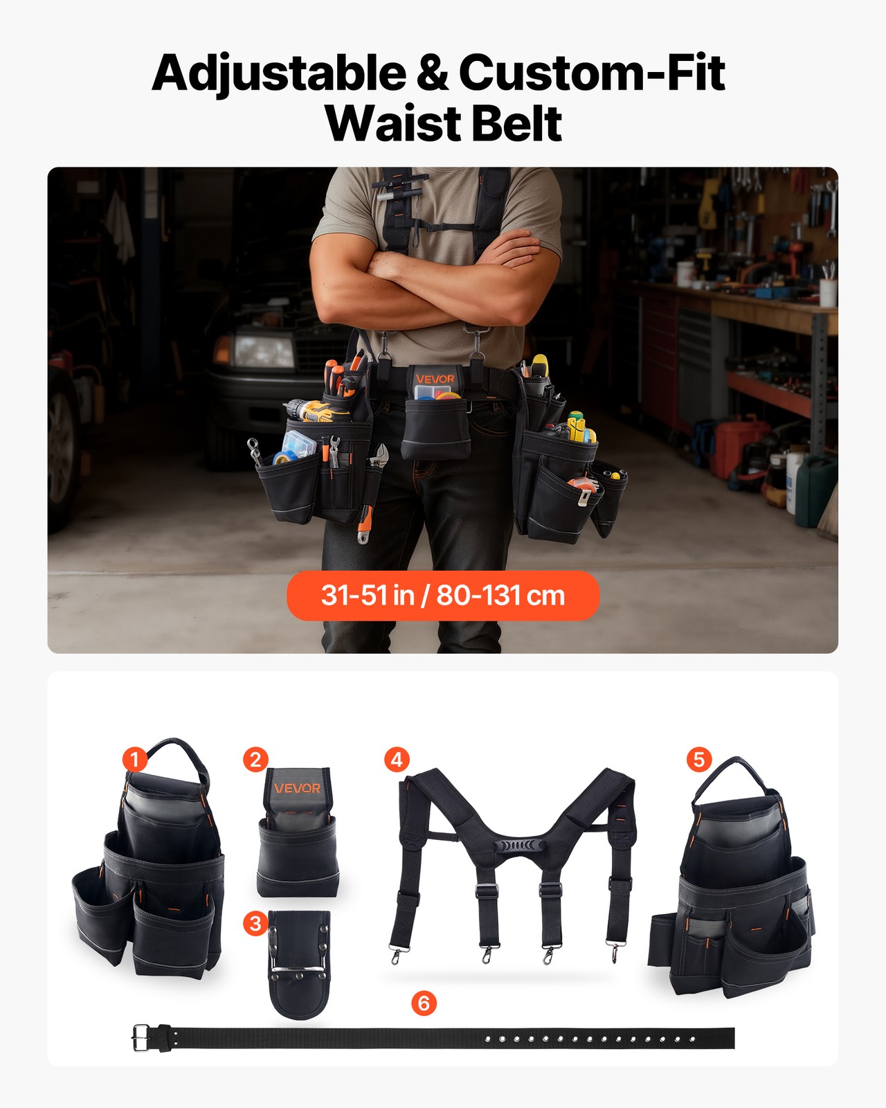 VEVOR Tool Belt Electricians Work Belt with Suspenders 19 Pocket Tool Pouch Bag
