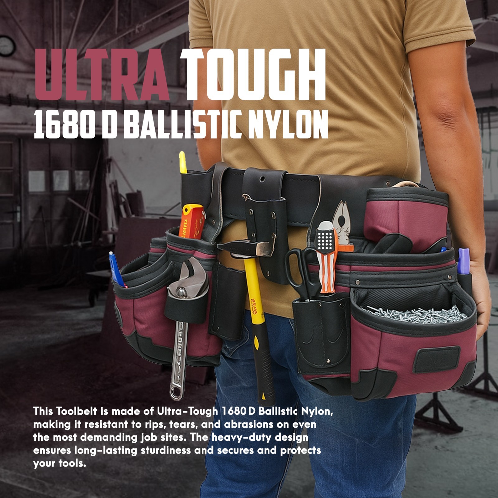 TRUTUCH Nylon and Leather Tool Belt with Leather Work Suspender | Construction