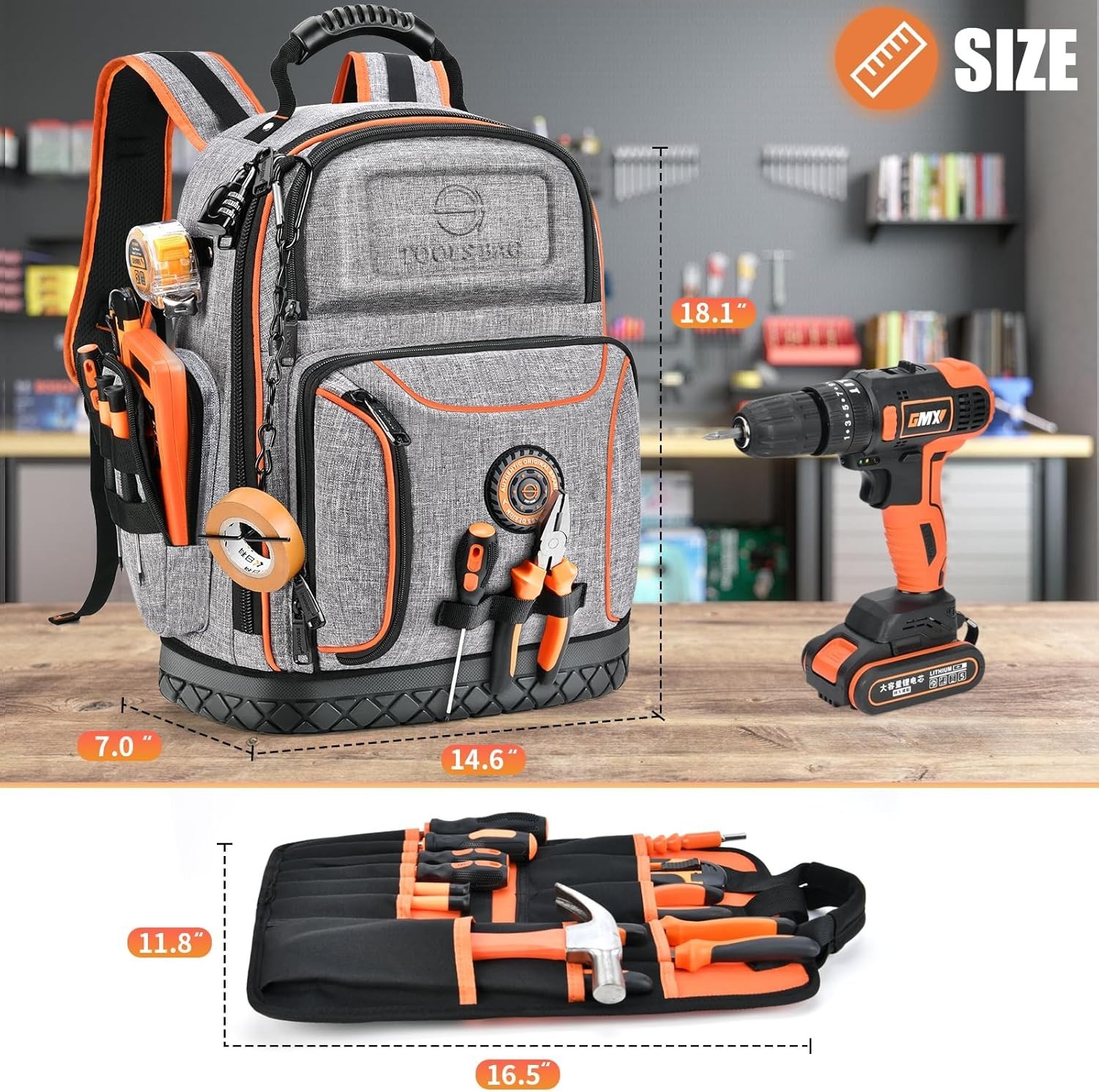 Large Grey Tool Backpack with 75 Pockets – Ultimate Organizer for Professionals