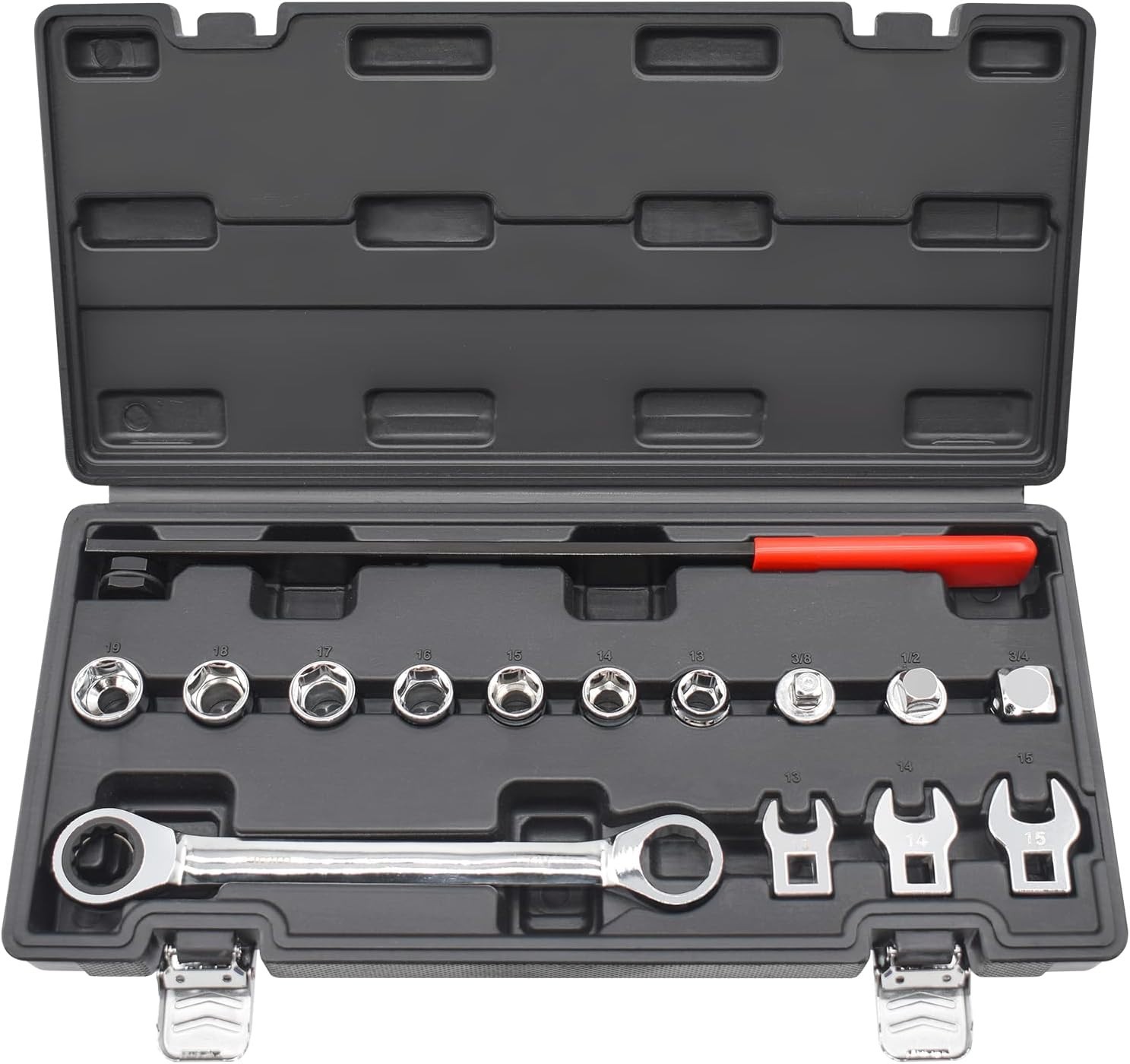 15pcs Serpentine Belt Tool Kit Ratcheting Wrench Sockets Tensioner Car Repair