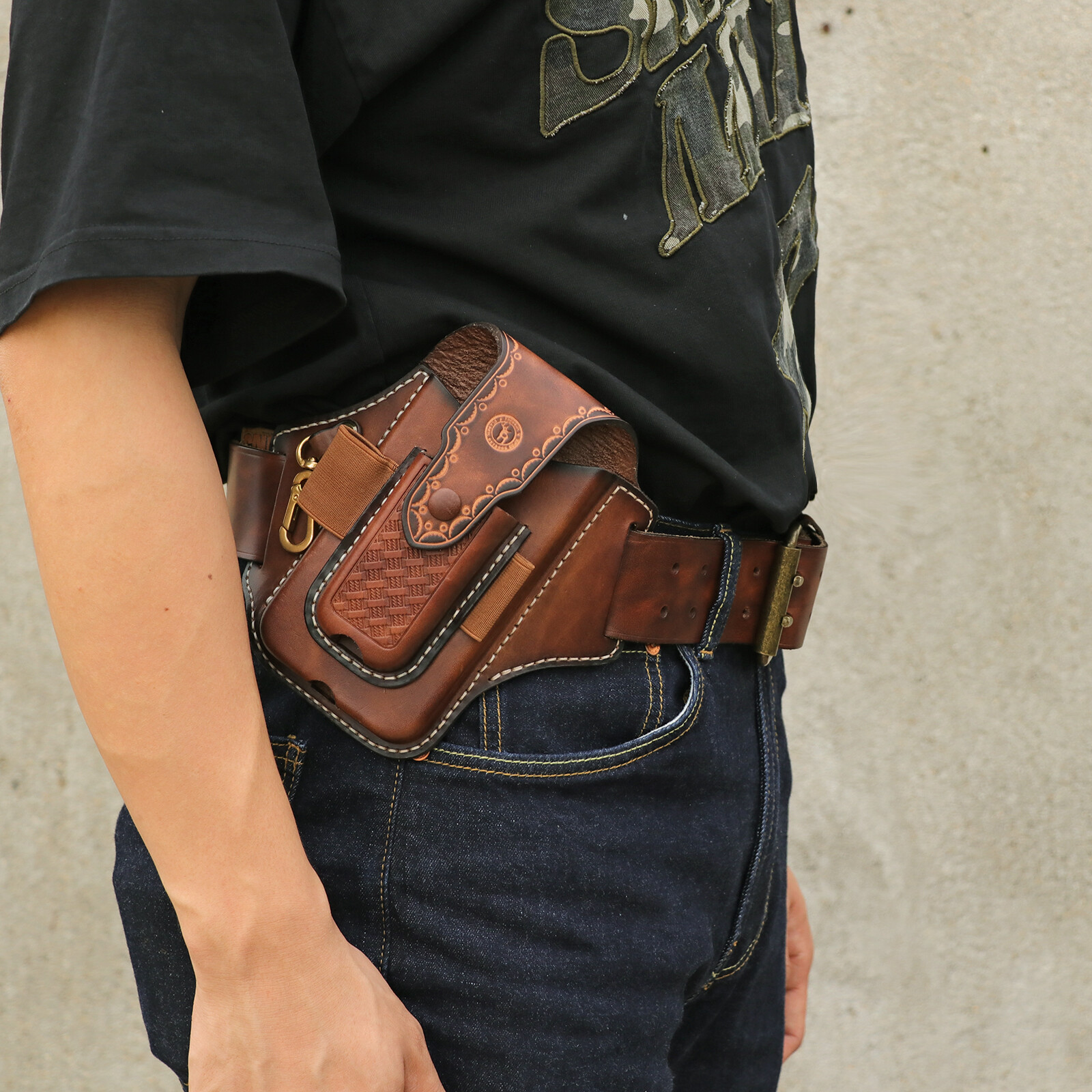 Tourbon Leather Phone Case EDC Bag Knife Sheath Belt Holster Flashlight Pouch