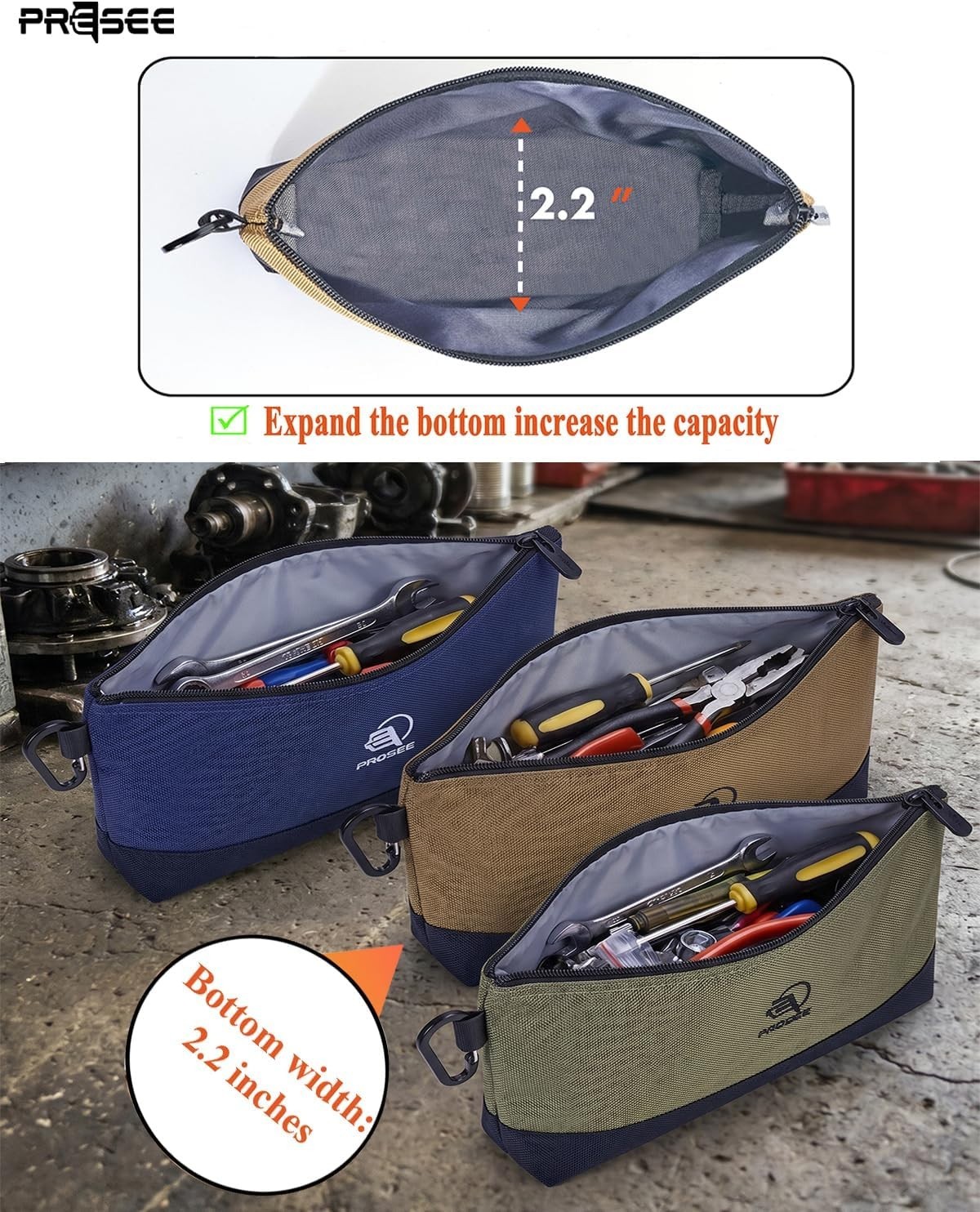 12.5-Inch Heavy-Duty Nylon Tool Pouch with Carabiner – Organized Convenience
