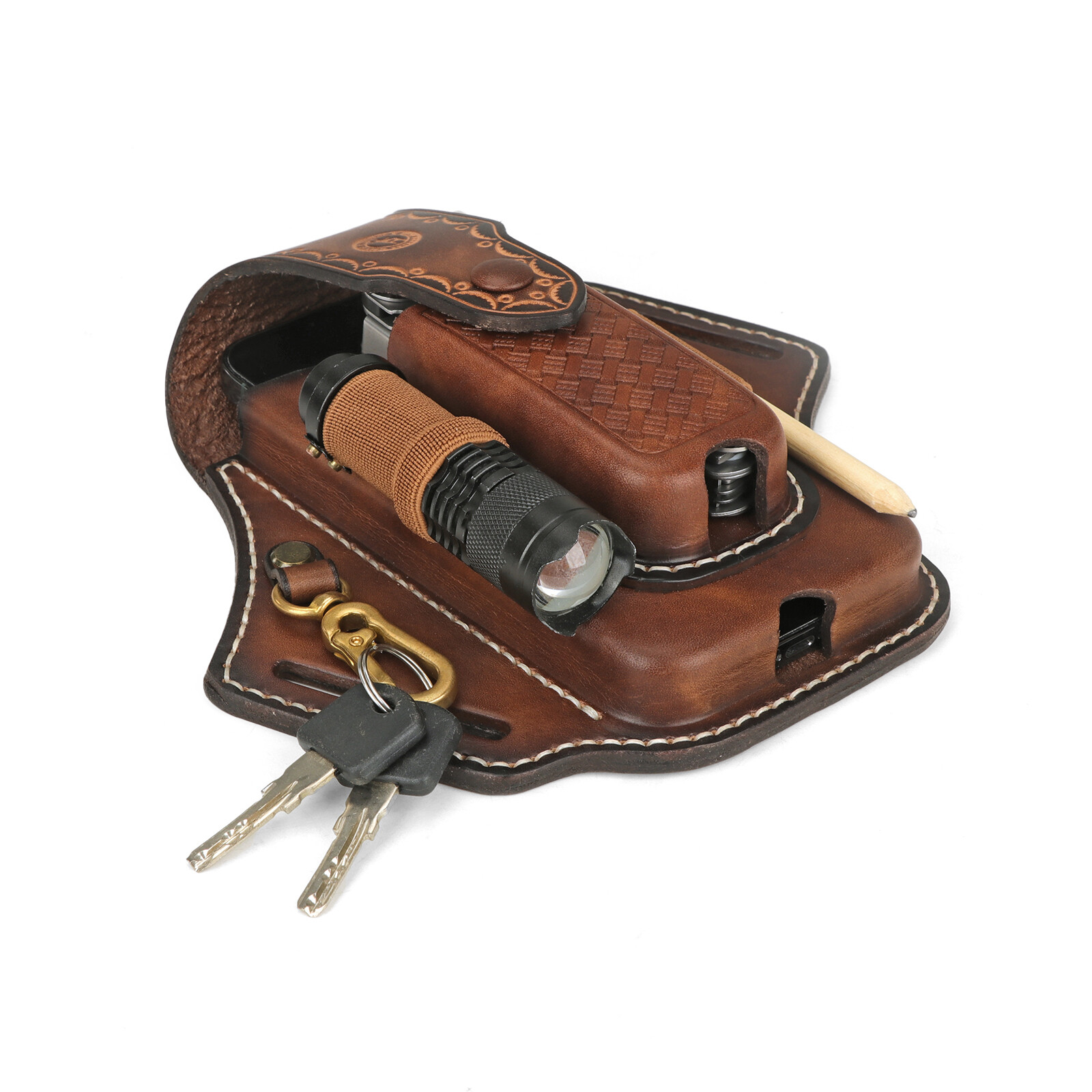 Tourbon Leather Phone Case EDC Bag Knife Sheath Belt Holster Flashlight Pouch