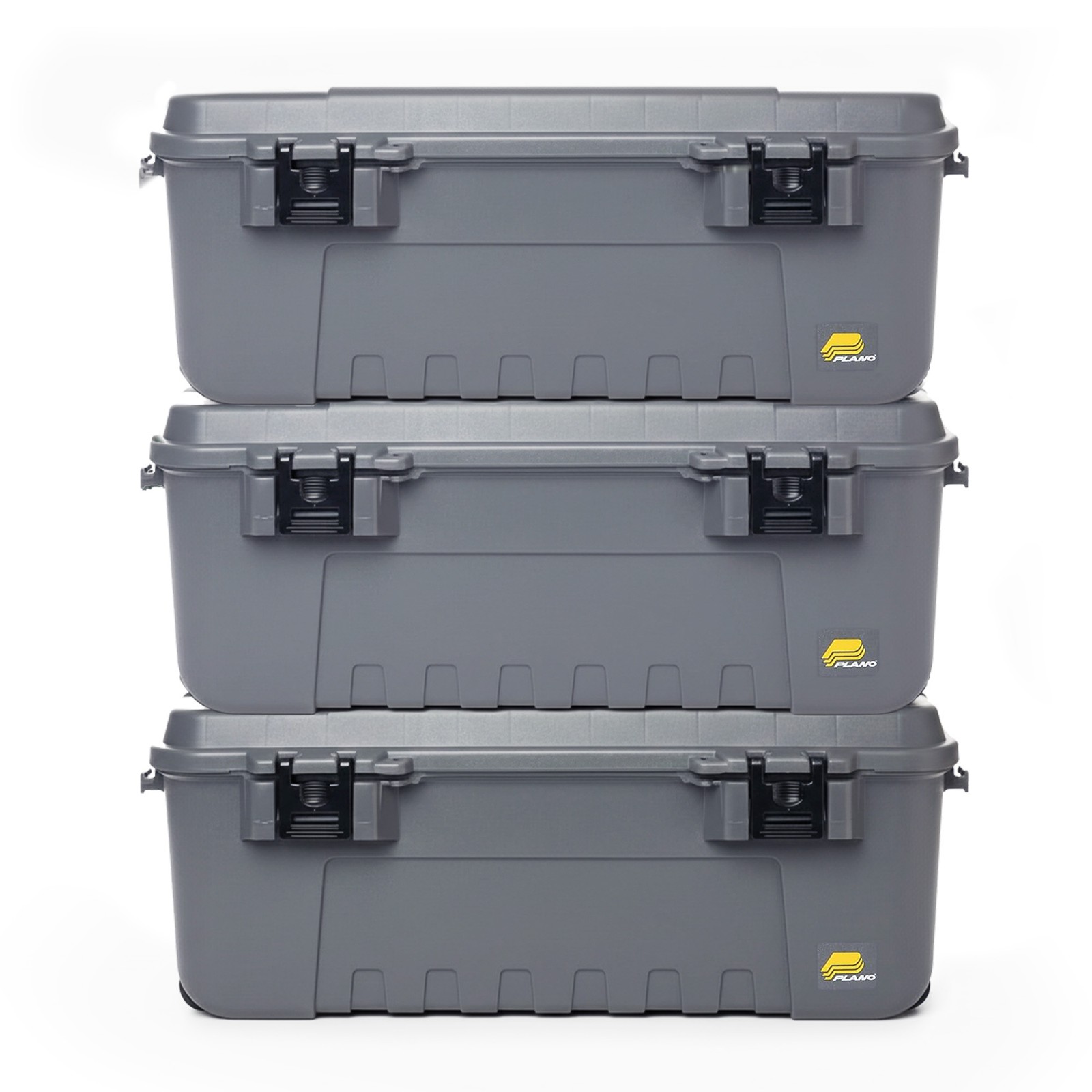 Plano 3 Pack Storage Trunk with Wheels, Lockable Sportsman Box, 108 Quart, Gray