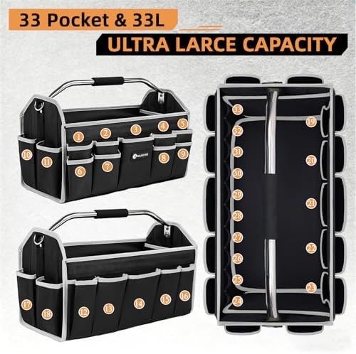 20in Tool Bags For Men Heavy Duty, 22 PCS Pockets Tool Bag Organizer Foldable…
