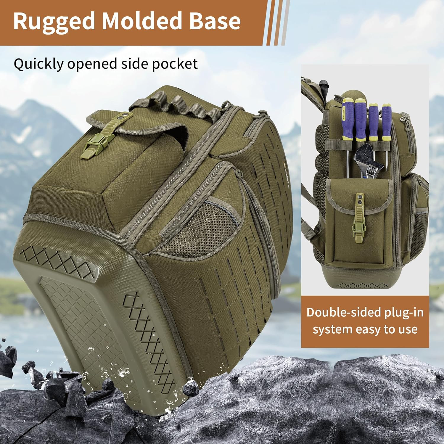 Tool Bag Backpack for Men,Heavy Duty Tool Backpack Bag with Waterproof Molded Ba