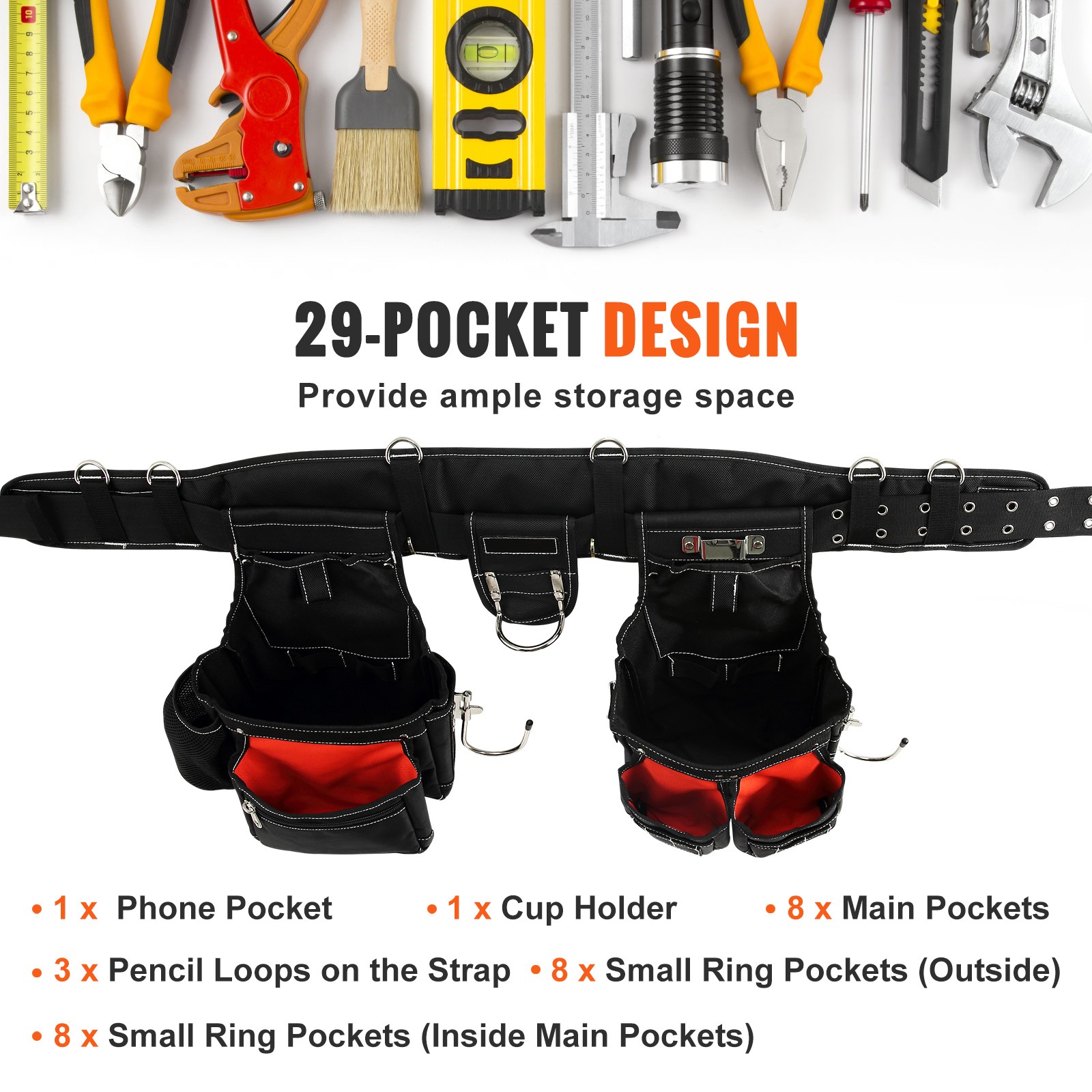 Uimoso Tool Belt with Suspenders Adjustable Carpenter Tool Pouch 1680D Polyester