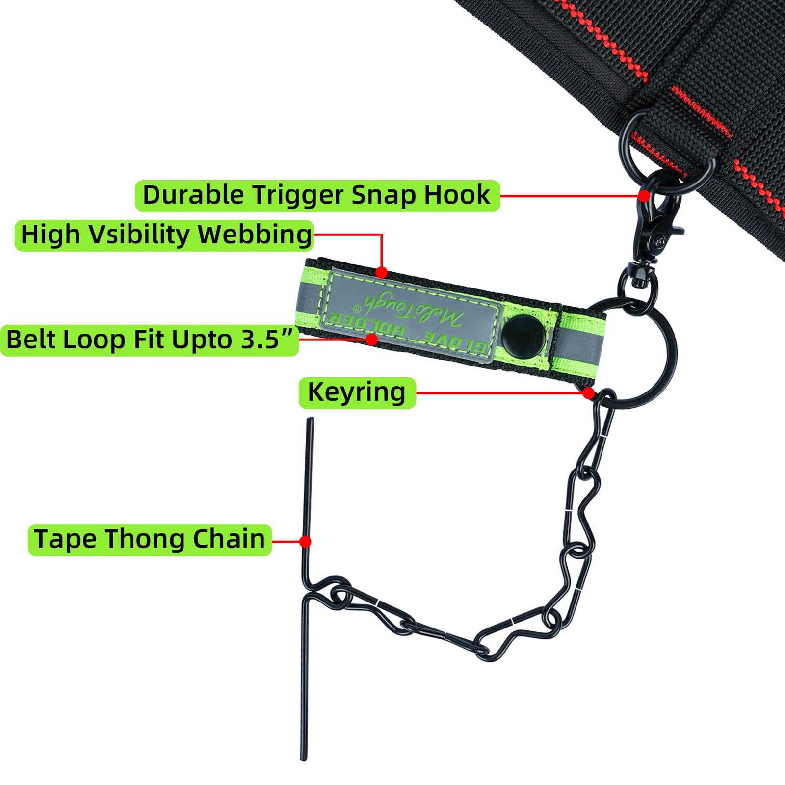 Tape Thong for Tool Belt Waist Electricians Tape Holder Chain with Keyring an…