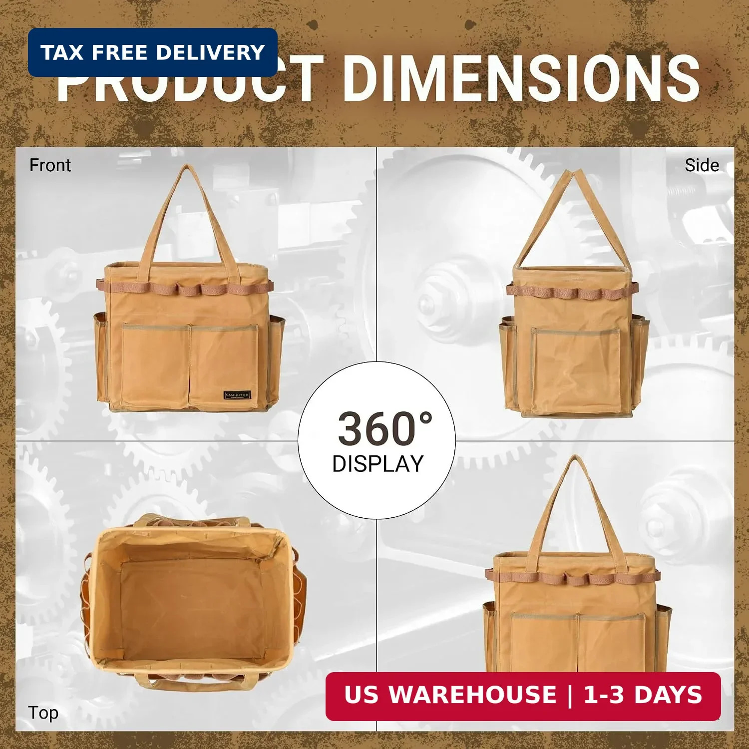 Water Resistant Gardening Tool Bag with Handles – 6 Pockets Utility Self-Standin