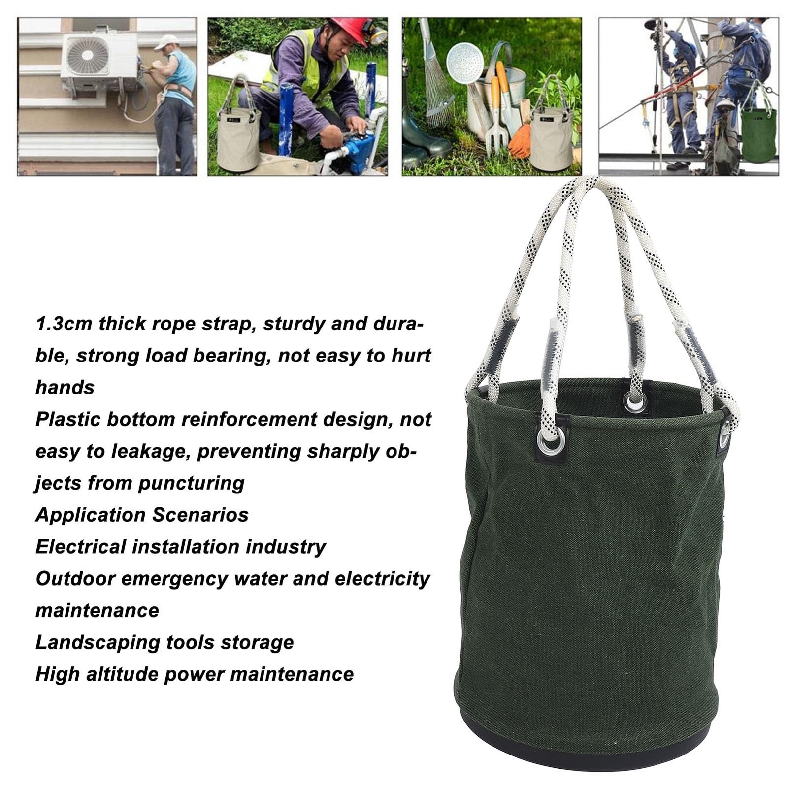 Canvas Bucket, 40x30cm 30KG Load Bearing Canvas Tool Organizer Plastic Bottom…