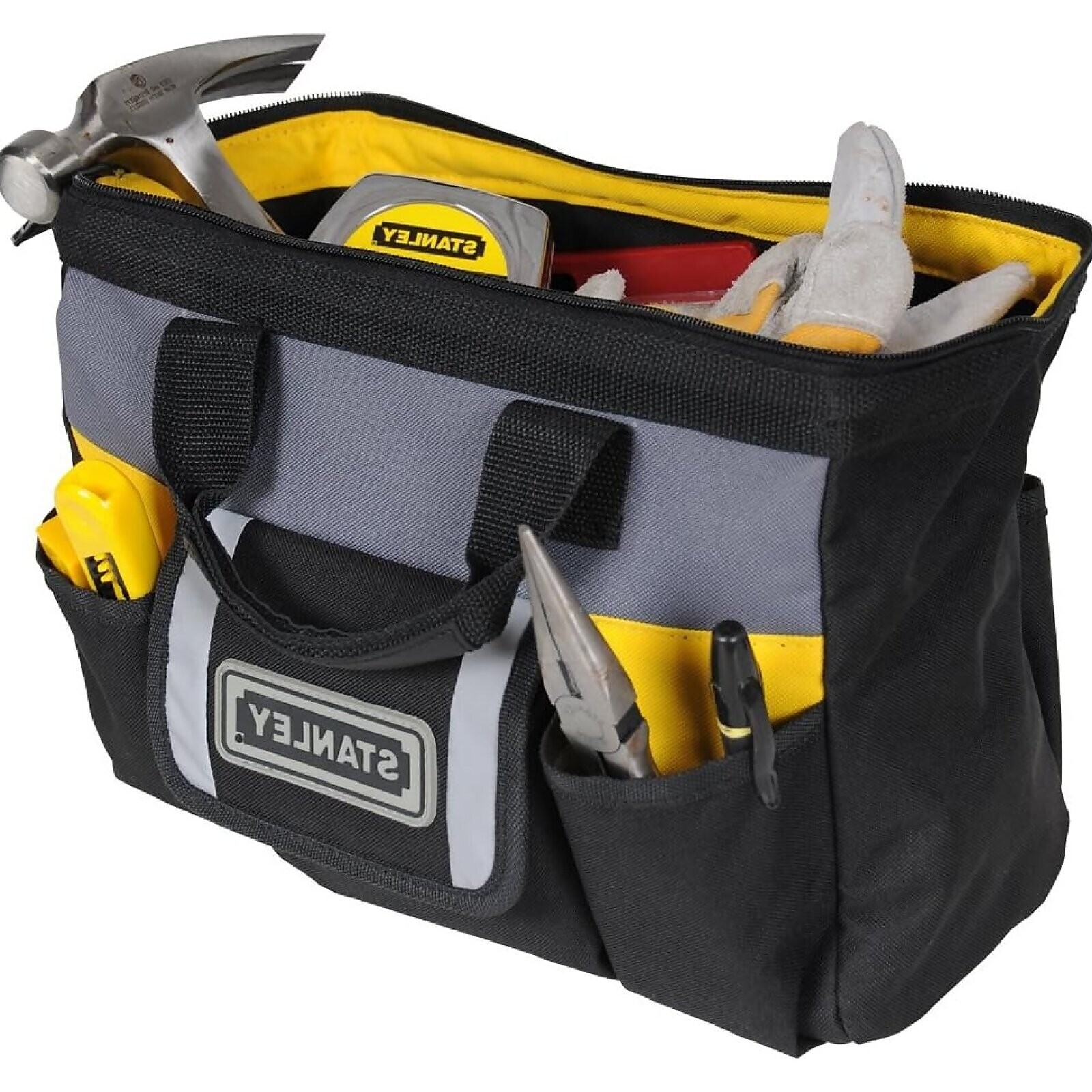 Stanley Tool Bag Jobsite Storage Soft Sided Adjustable New Open Black Tote Case