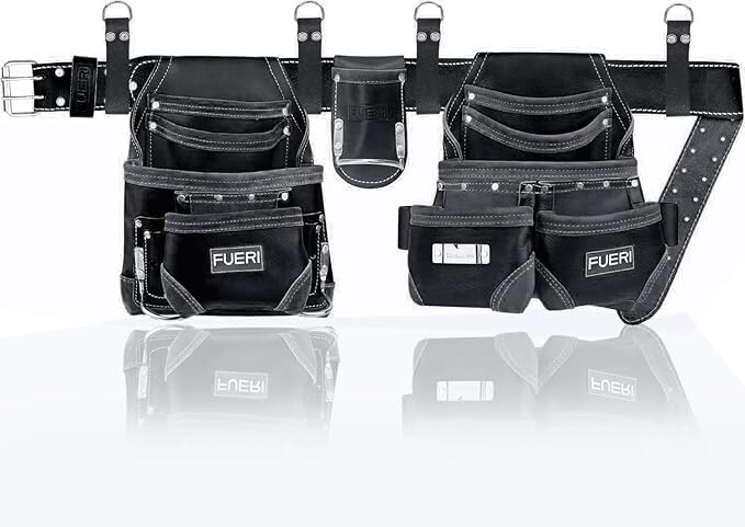 FUERI Leather Tool Belt Bag Men Pouch Heavy Duty Tools Pouches for Carpenters