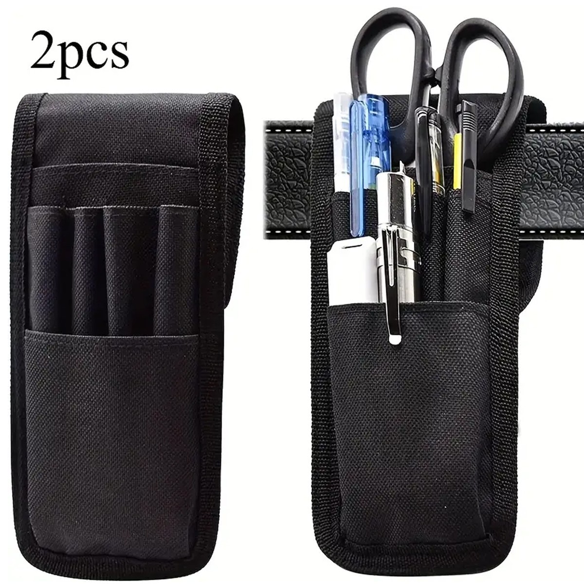 2x Black Belt Pen Holder Pocket Protectors for Pens and Pencils Molle Pen Pouch