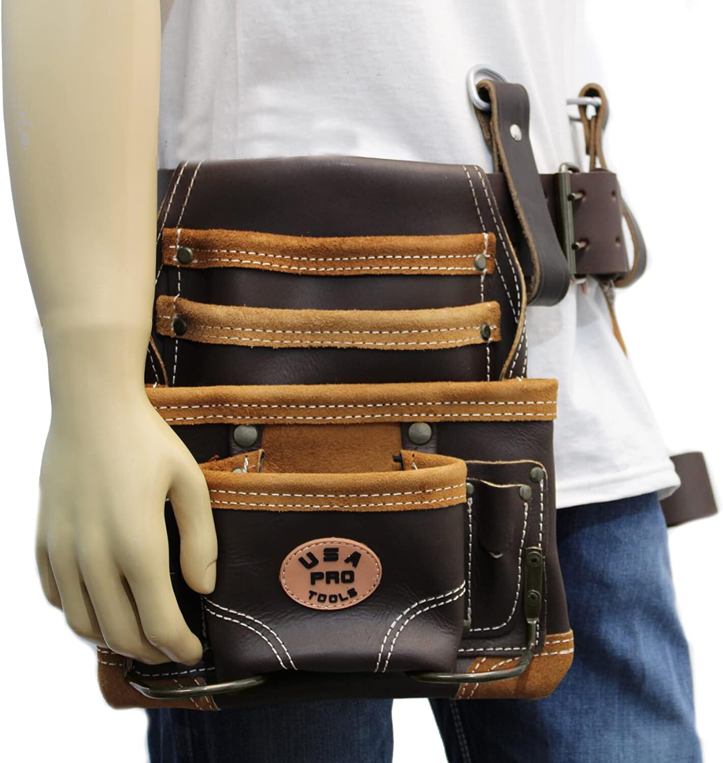 14 POCKET TOP GRAIN LEATHER FRAMER CARPENTER FASTENER TOOL BAG BELT TOOL RIG SET