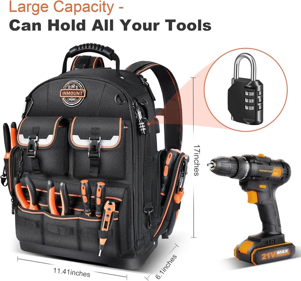 Heavy Duty Tool Backpack – Water-Resistant Organizer for Electricians