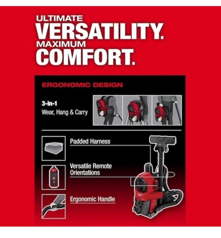 Milwaukee Tool 0895-20 Backpack Vacuum, 18 In H, 16 Lb