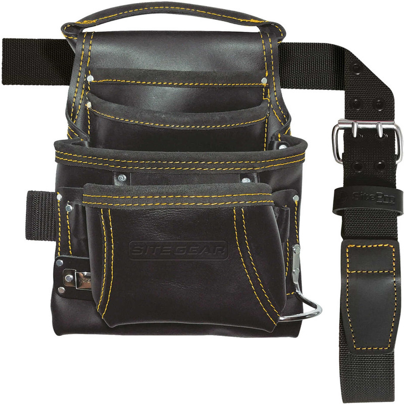 Sitegear 10-Pocket Carpenters Top Grain Leather Nail And Tool Bag Belt Black