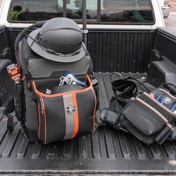 Klein Tools 55665 Tool Backpack, Black/Orange, 1680D Ballistic Weave Body; Hard