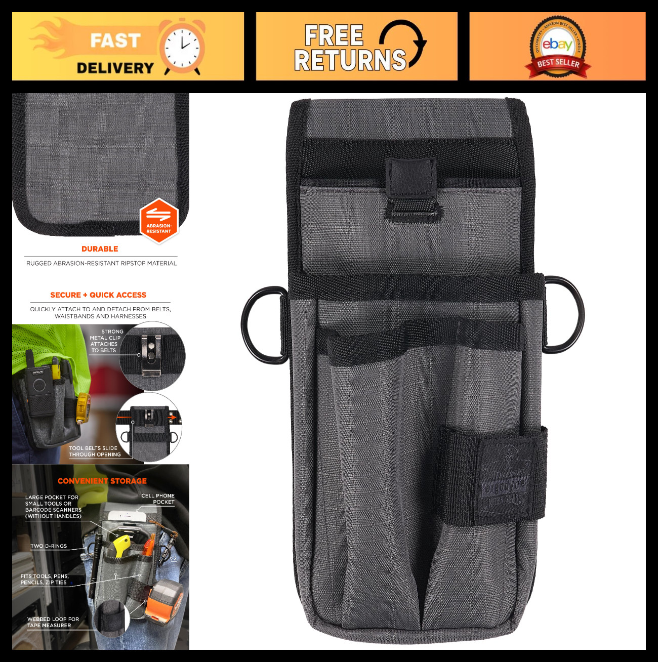 Utility Tool Pouch with Knife Holster, Scanner Holder & Cell Phone Pocket