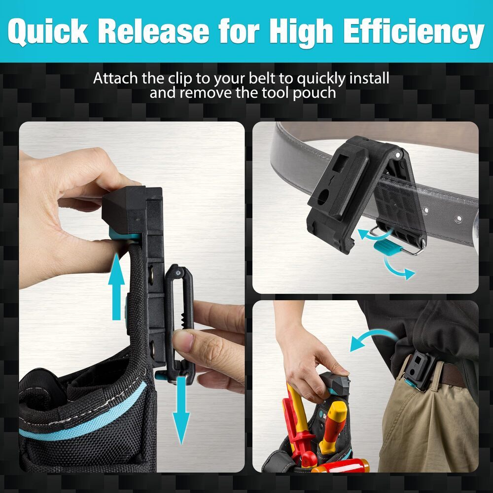 DuraTech Expandable Electrician Tool Pouch Belt Clip Pocket Quick Release Buckle