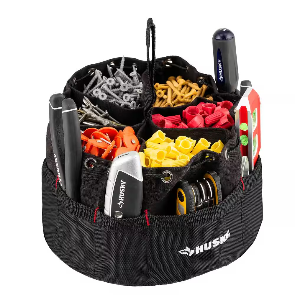10 In. 19-Compartment Heavy-Duty Canvas Small Parts Organizer Bucket Storage Too