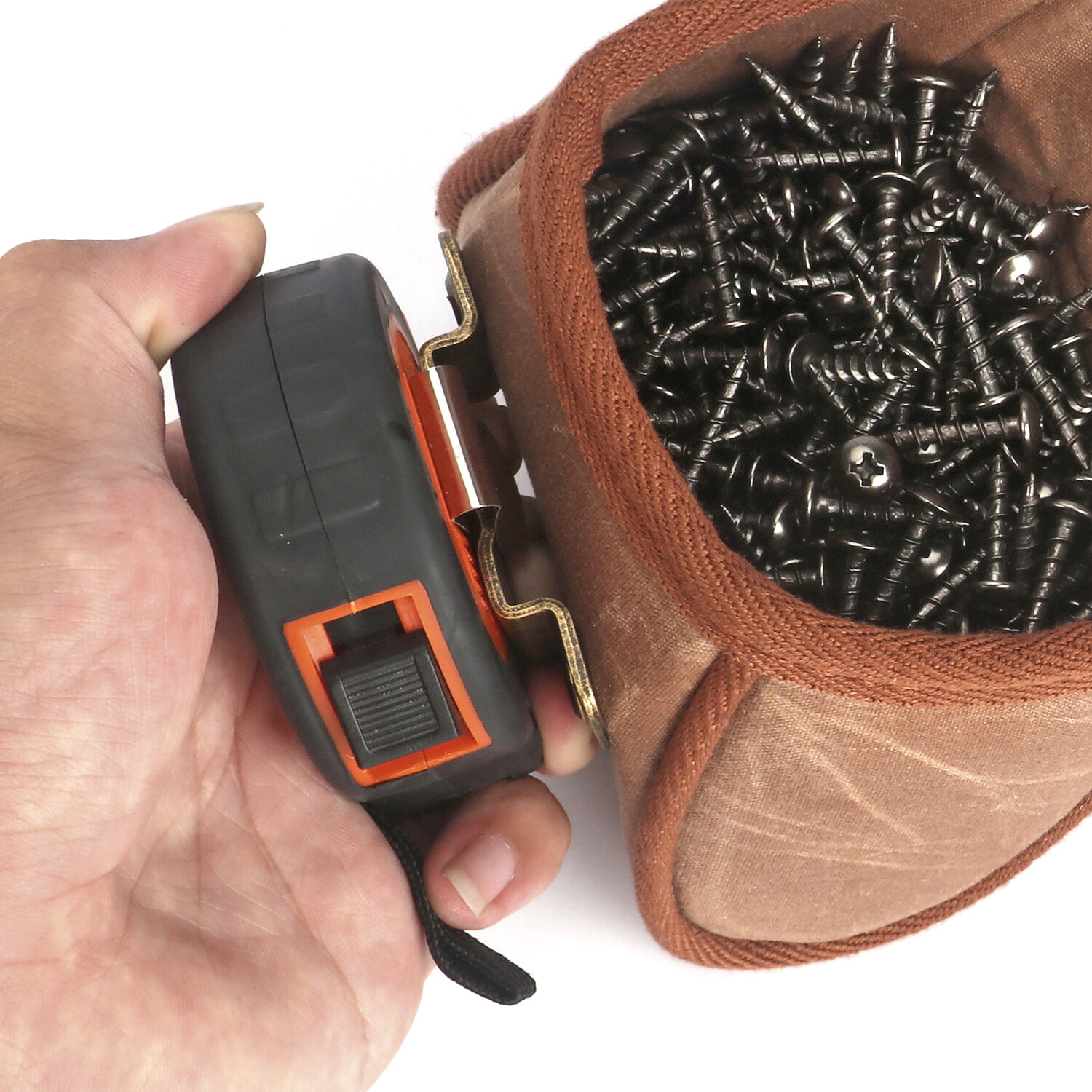 TOURBON Canvas Tools Belt Pouch Nail Screws Drill Carry Holder Tape Measure Clip