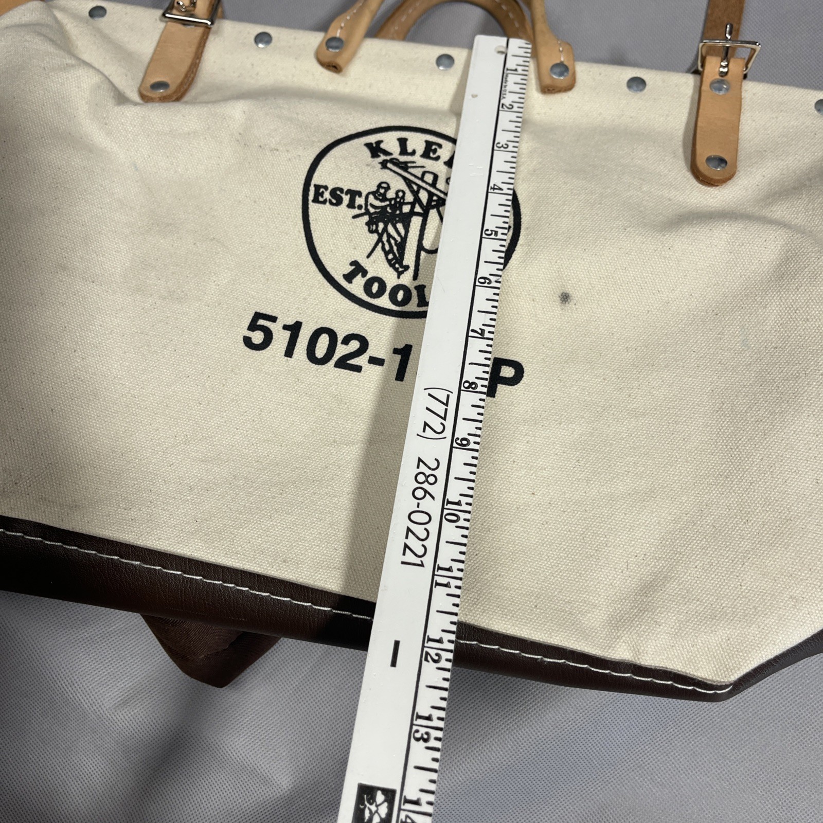 Klein Tools 5102-18 Canvas Tool Bag Large Beige Brown Leather Bottom Heavy Duty