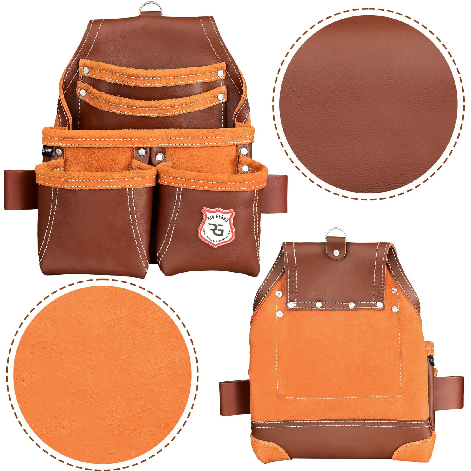 Leather Tool Pouch for Electrician | 5 Pockets Framers One Size, Maroon