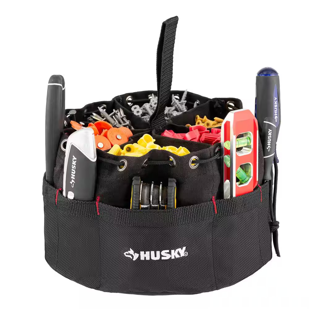 10 In. 19-Compartment Heavy-Duty Canvas Small Parts Organizer Bucket Storage Too