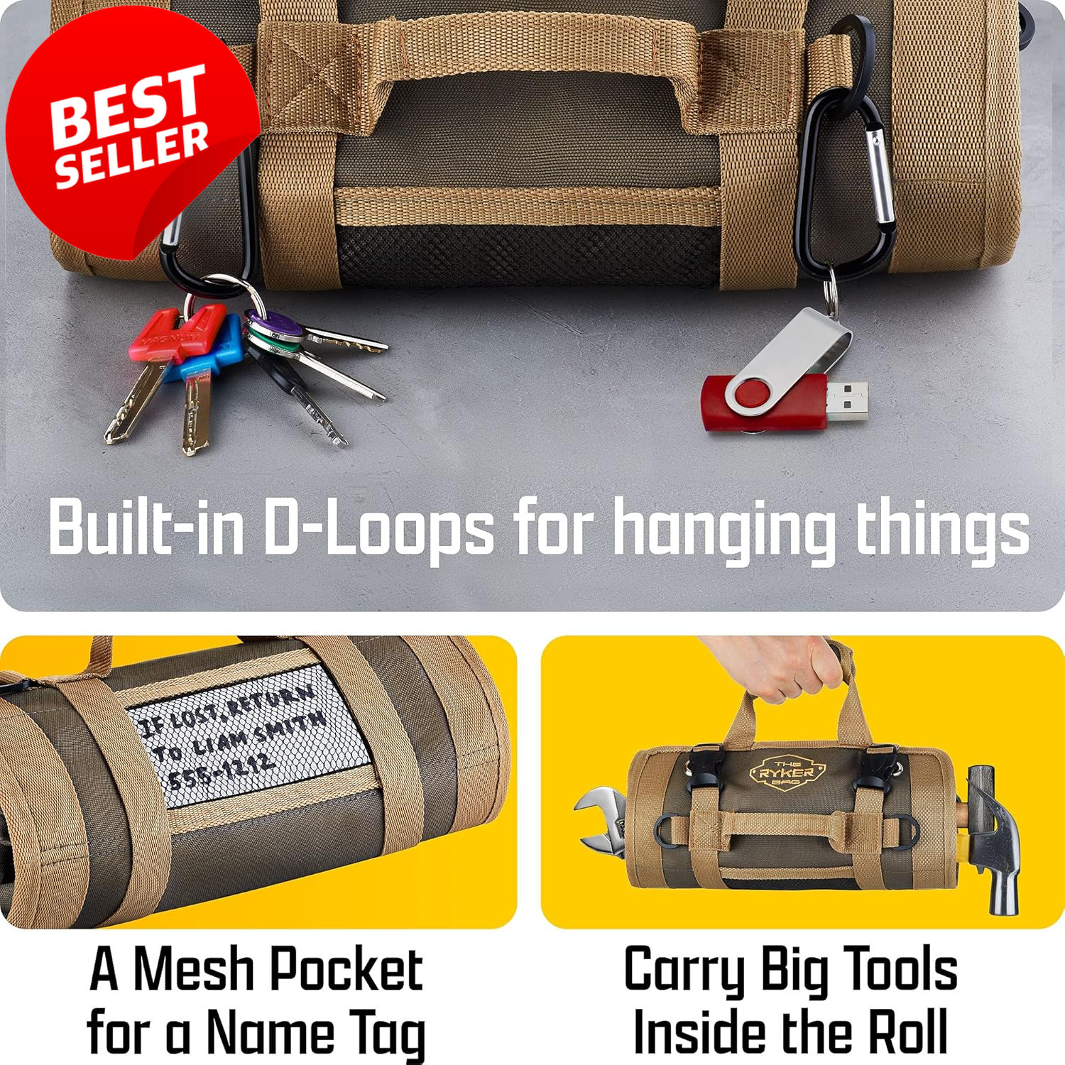 Ryker Roll Up Tool Bag Organizer Heavy Duty Portable Detachable Pouches – US