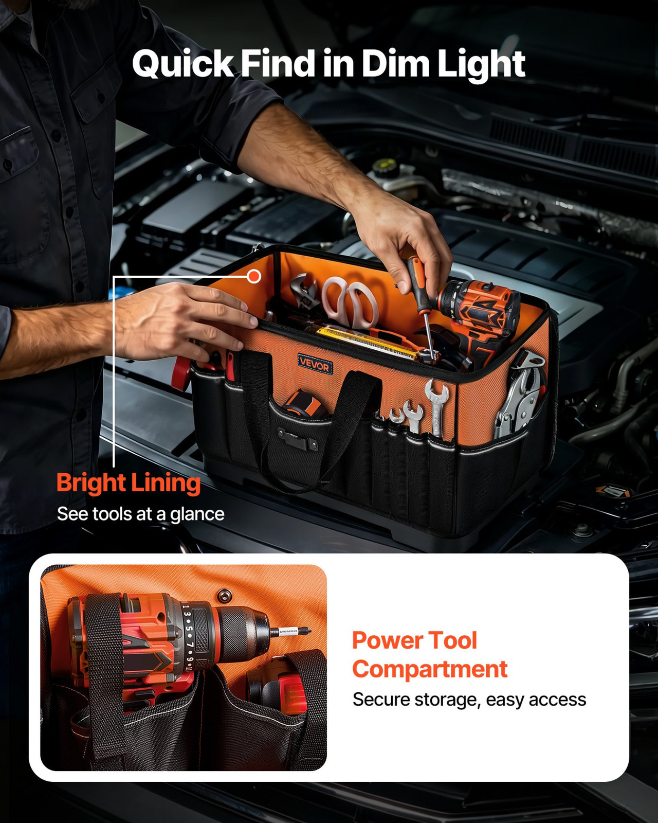 19.1″ Tool Bag 33 Pocket Toolbox Organizer w/ Water Resistant Base