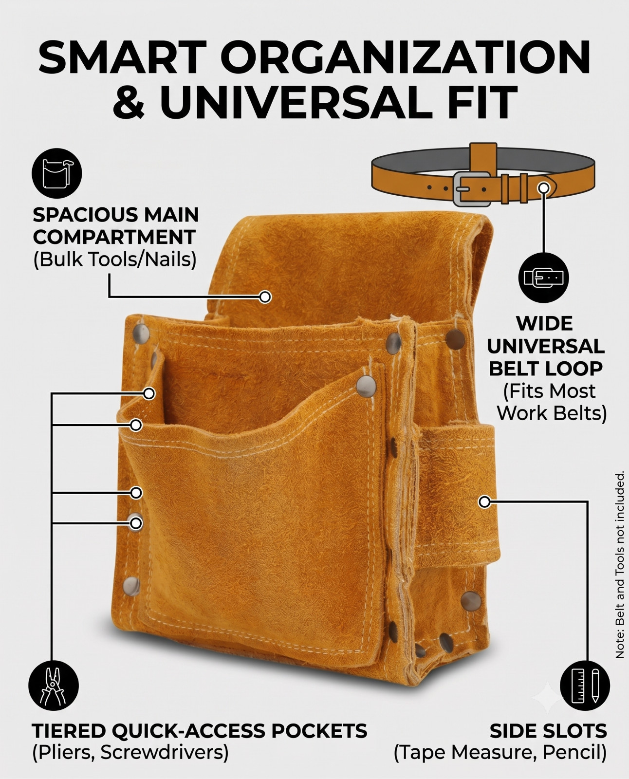Heavy Duty Leather Tool Pouch Cowhide Waist Bag Carpenter Electrician Belt Organ