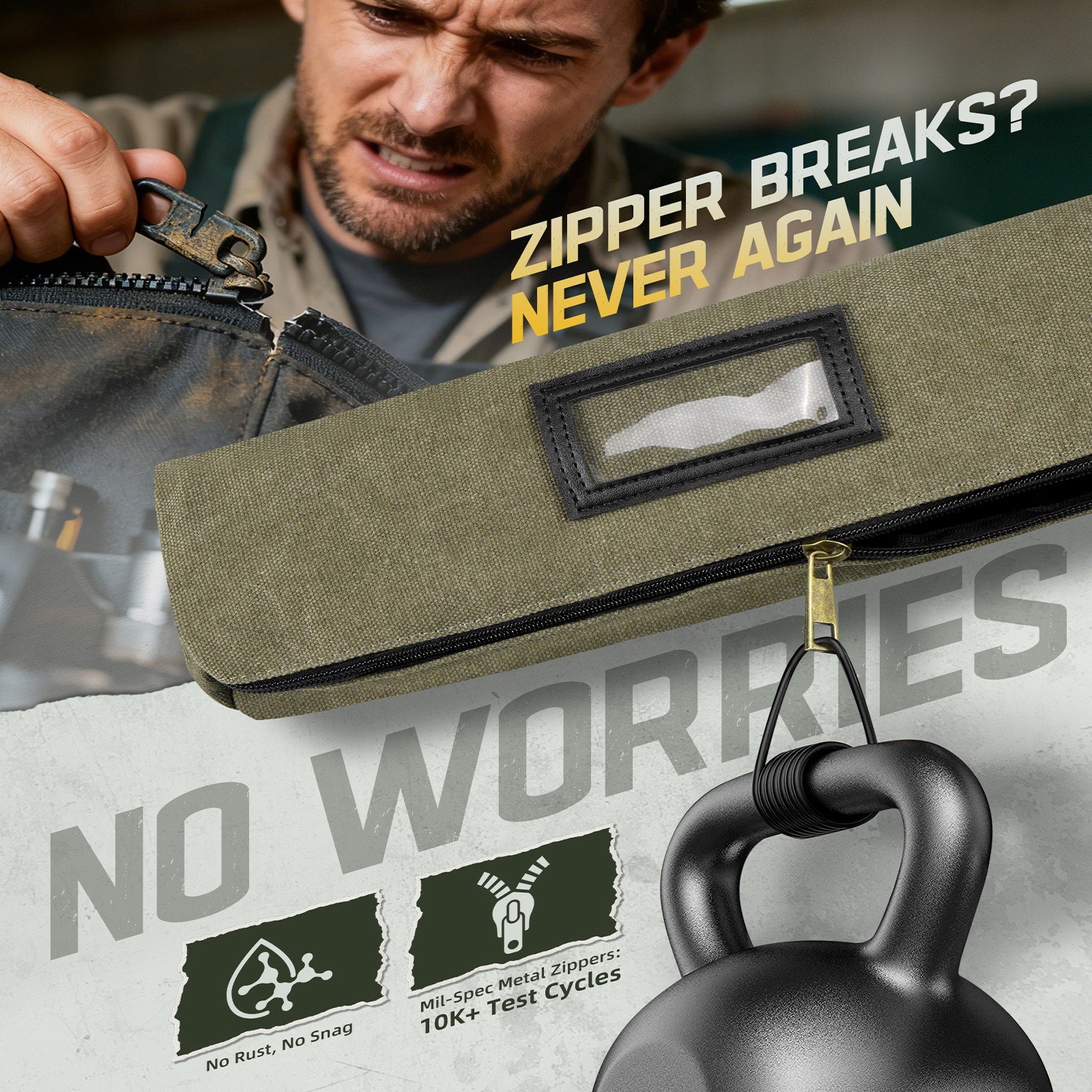 Heavy Duty Canvas Roll Up Tool Bag Organizer w/Detachable Tool Pouches Hangable