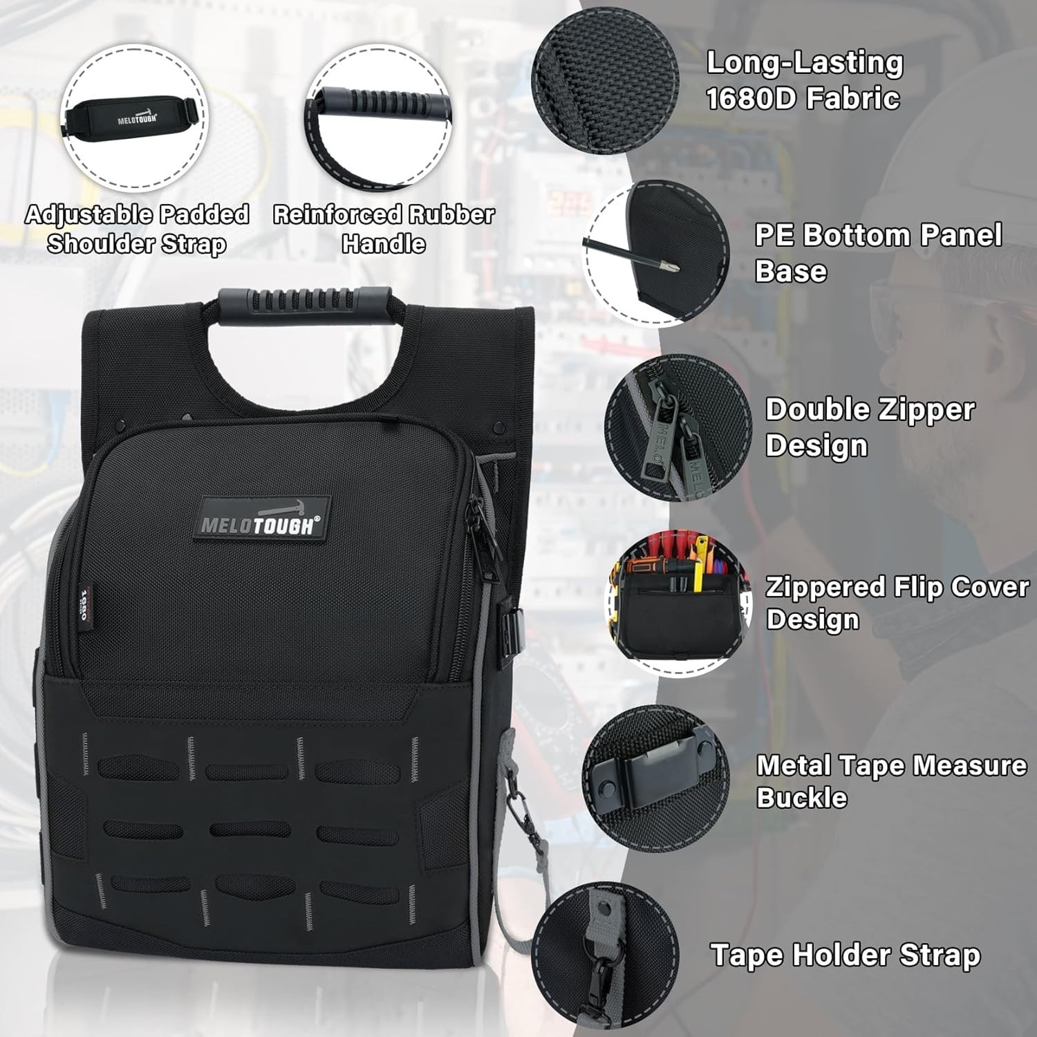 Versatile Tool Pouch for Electricians with Detachable Strap and 3 Compartments