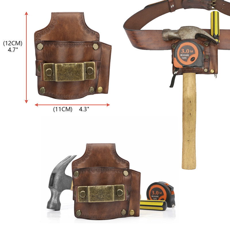 Tourbon 3-Way Workshop Leather Tape Measure/Plier/Screwdriver Holster Belt Pouch