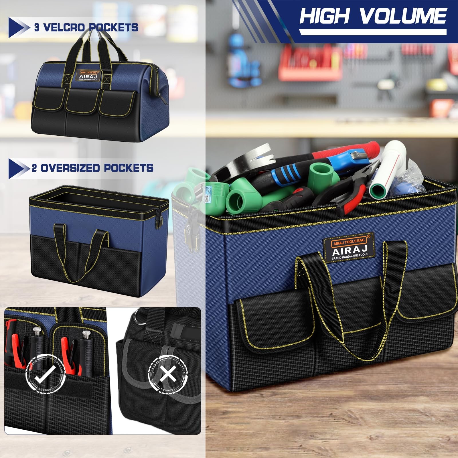 Tool Bag 2-Pack Set | AIRAJ 14″ & 16″ Portable | 14″+16″, Blue-black
